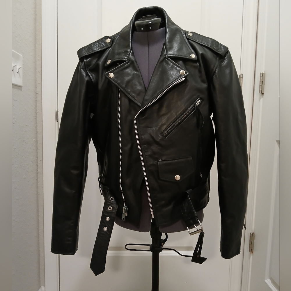 Unik Black‎ Leather Motorcycle Style Jacket - Picture 2 of 13